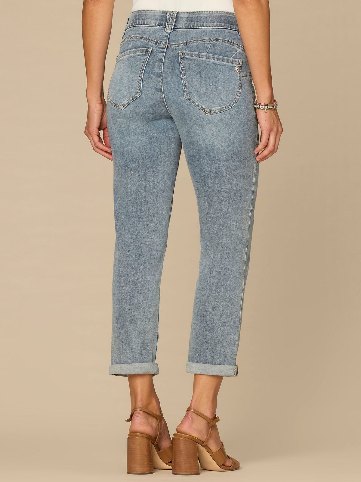 “Ab”solution® Mid-Rise Roll Cuff Light Blue Ankle Skimmer Jeans - Light Blue Denim