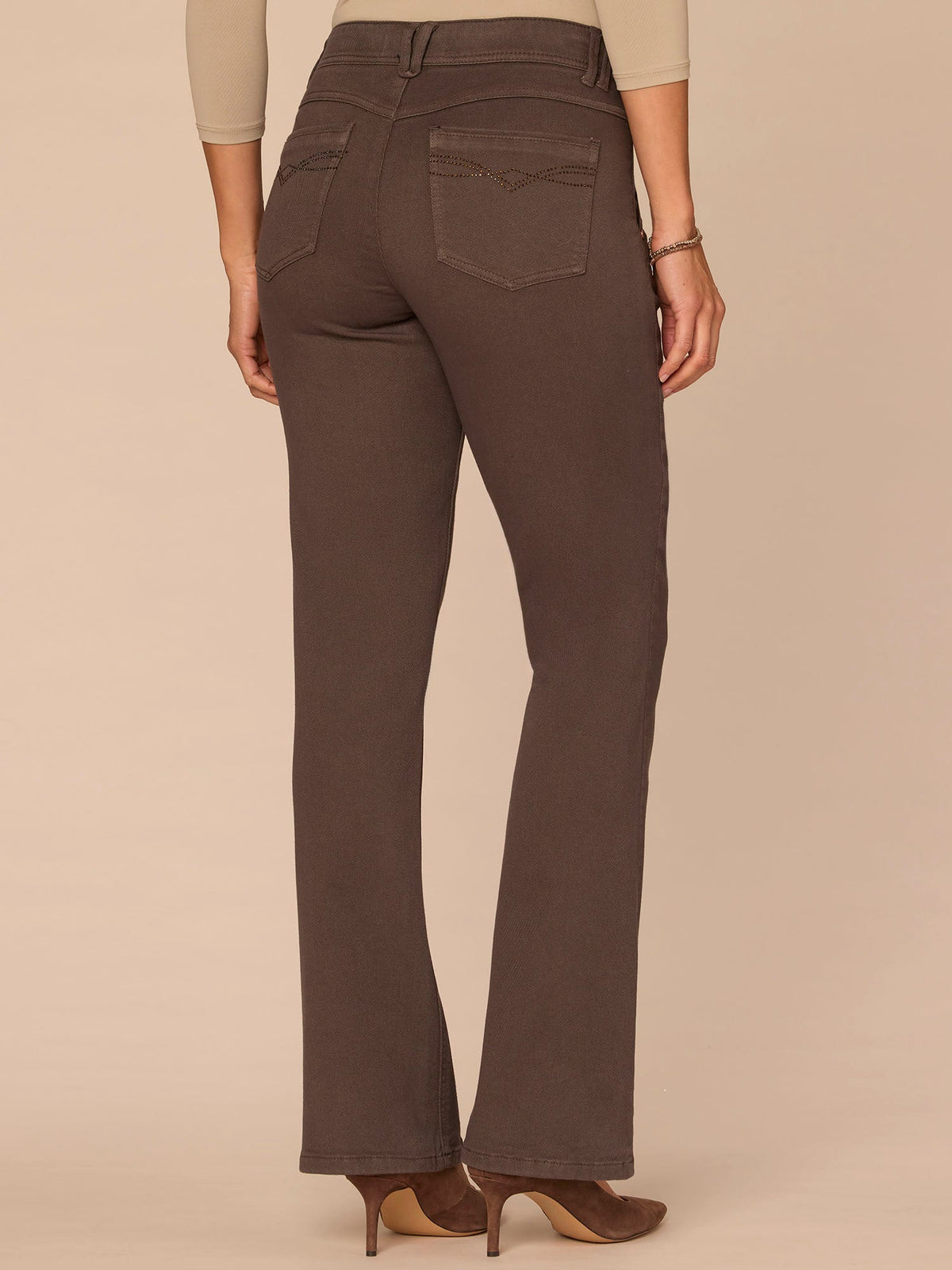 "Ab"solution® Mid-Rise Rhinestone Pocket Petite Itty Bitty Boot Jeans - Espresso