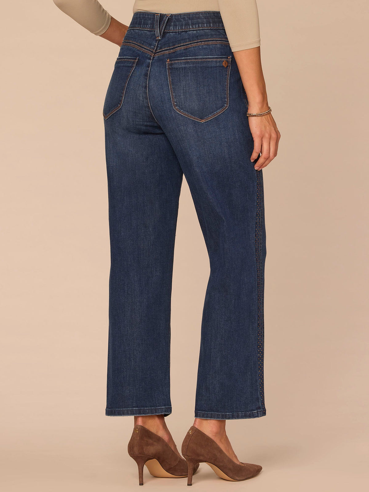 "Ab"solution® High Rise Blue Rhinestone Ankle Straight Petite Jeans - Blue Denim