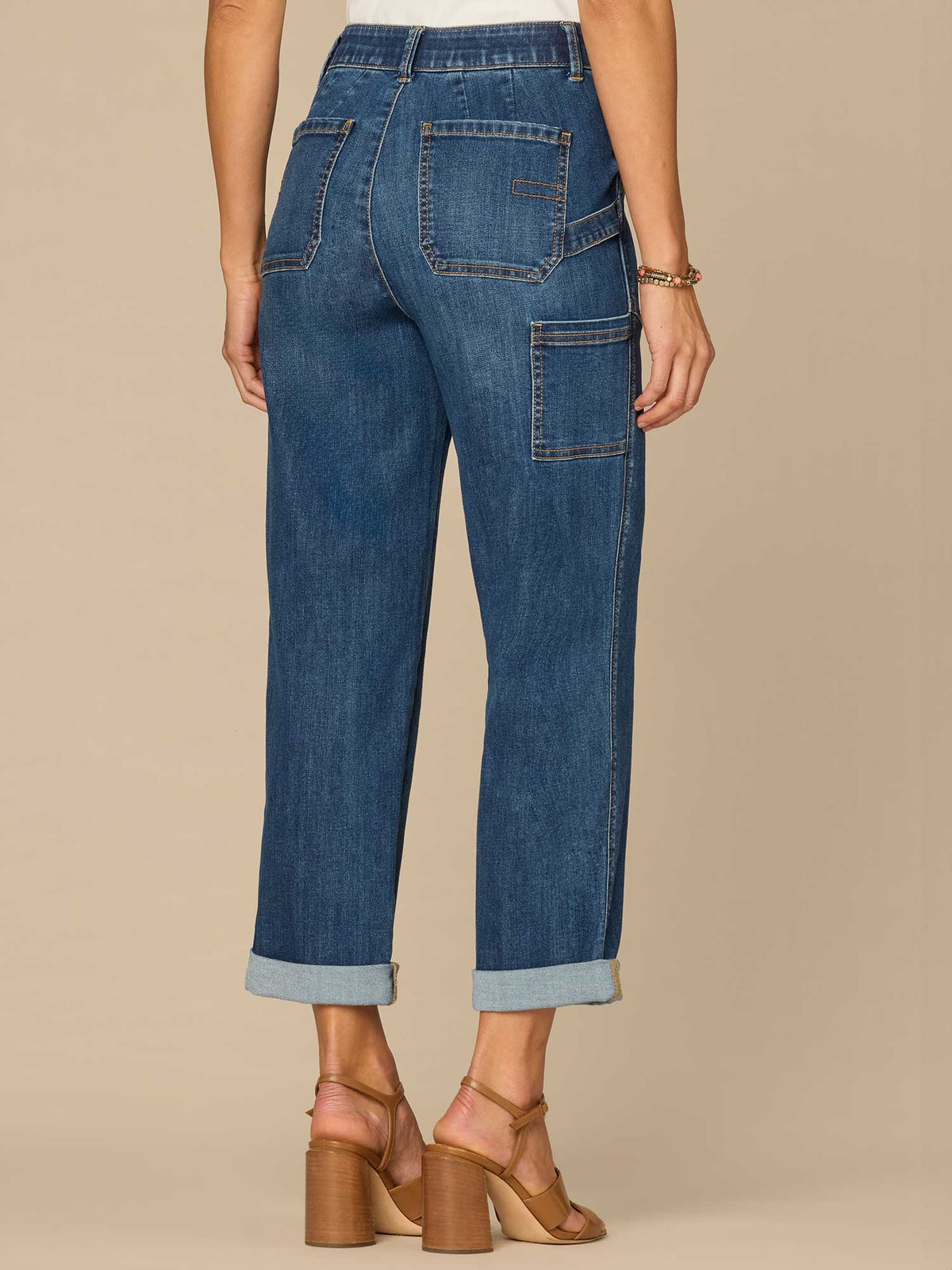 "Ab"solution® High Rise Patch Pocket Roll Cuff Utility Jeans - Blue Denim