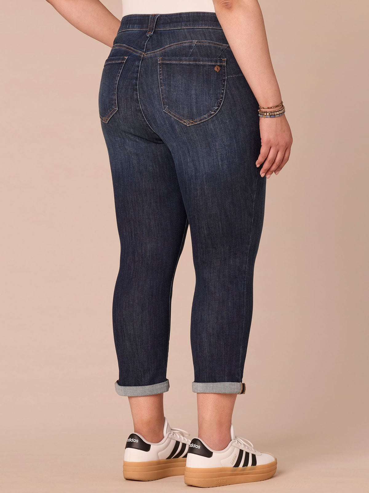 “Ab”solution® Mid-Rise Indigo Roll Cuff Plus Size Ankle Skimmer Jeans - Indigo Denim