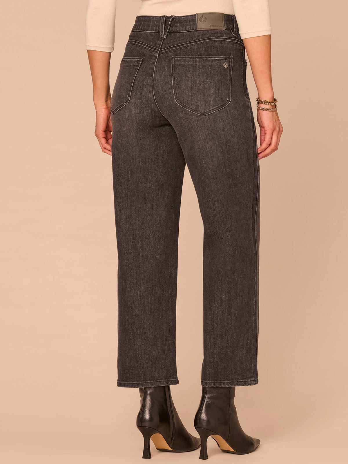 "Ab"solution® High Rise Double Seam Plus Size Ankle Straight Leg Jeans - Black Washed Black Denim