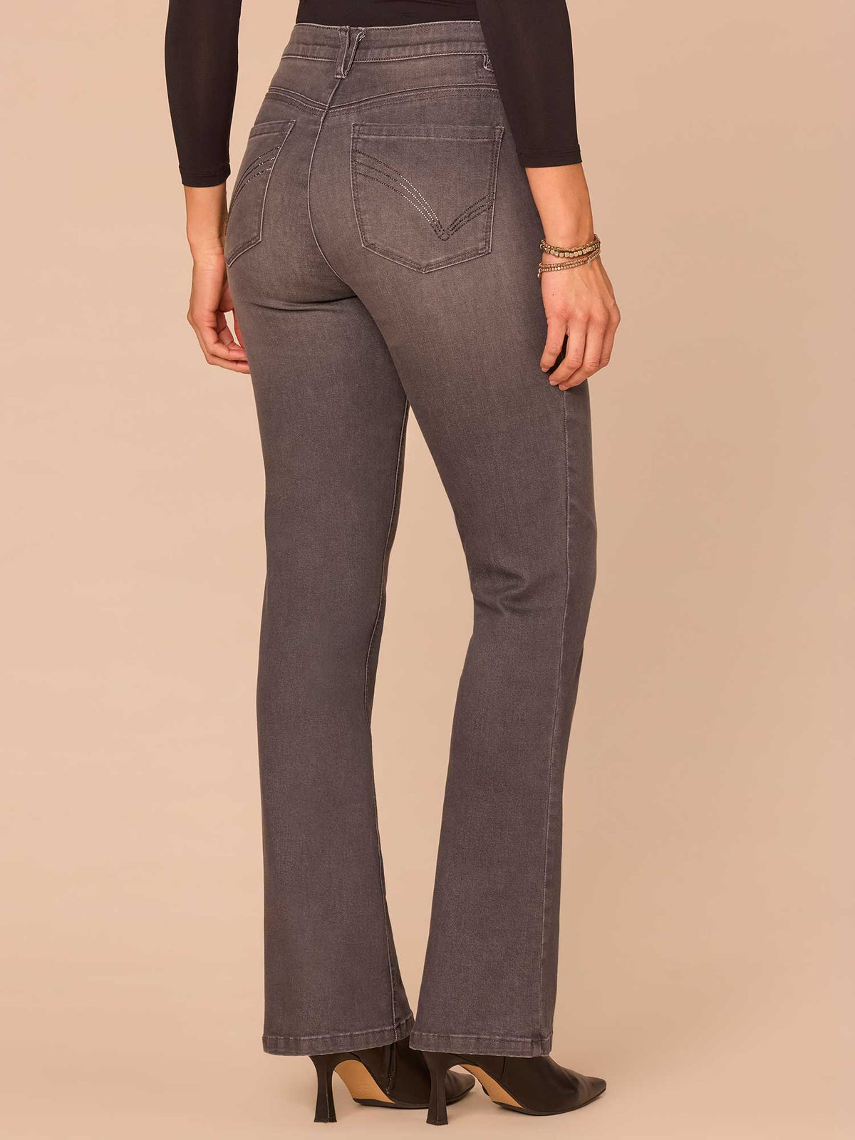 "Ab"solution® Cascading D Rhinestone Itty Bitty Boot Plus Size Jeans - Grey Denim