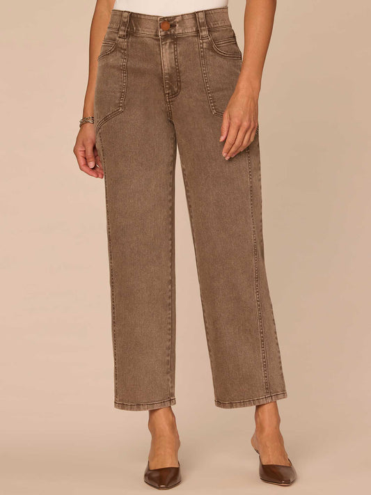 "Ab"solution® Skyrise Relaxed Straight Leg Jeans with Seaming Detail - Washed Dark Walnut|Washed Stone|Washed Marine Green