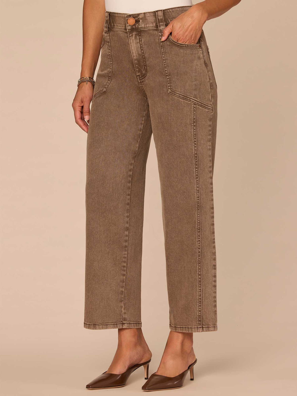 "Ab"solution® Skyrise Relaxed Straight Leg Jeans with Seaming Detail - Washed Dark Walnut|Washed Stone|Washed Marine Green