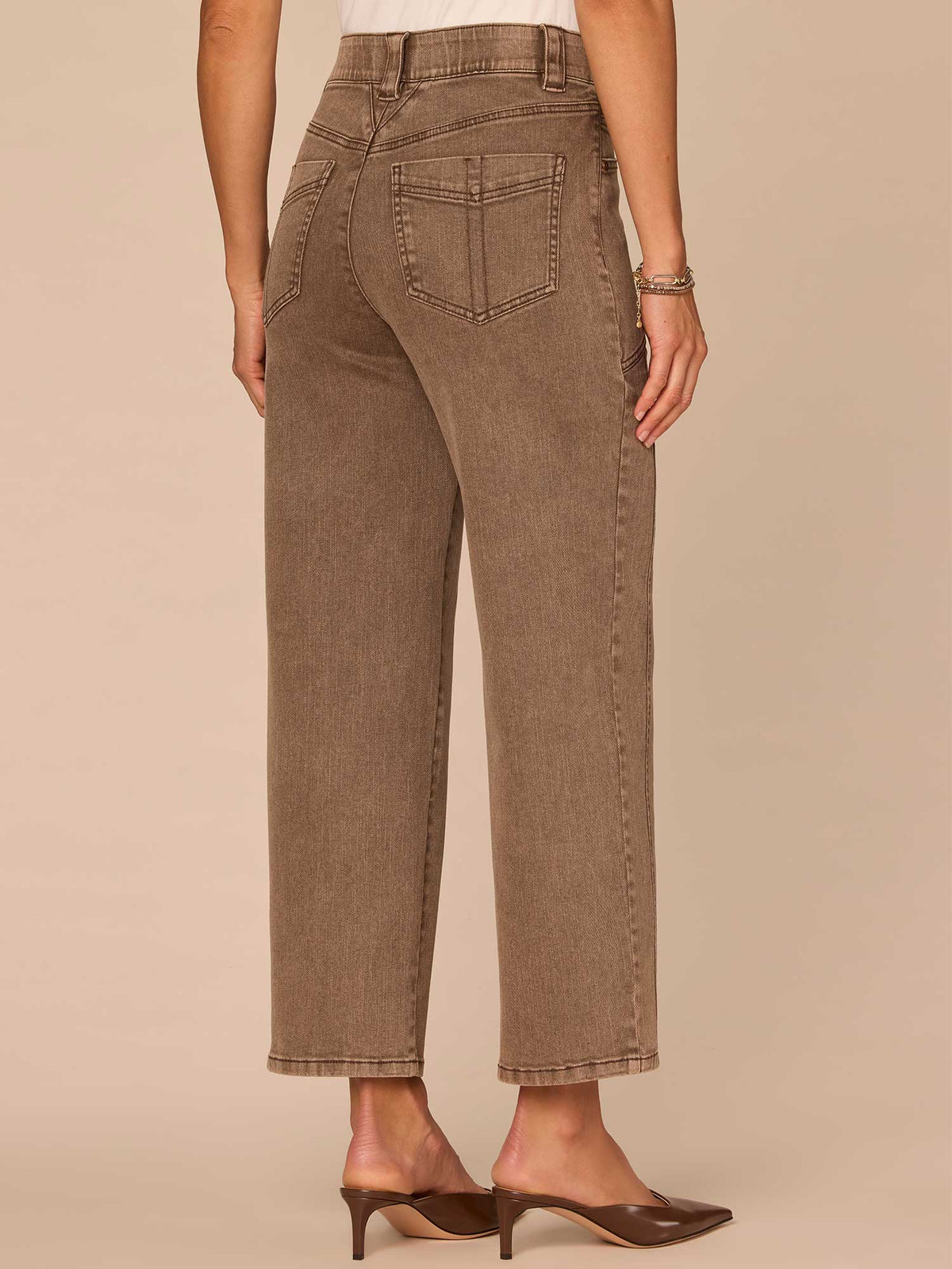 "Ab"solution® Skyrise Relaxed Straight Leg Jeans with Seaming Detail - Washed Dark Walnut|Washed Stone|Washed Marine Green