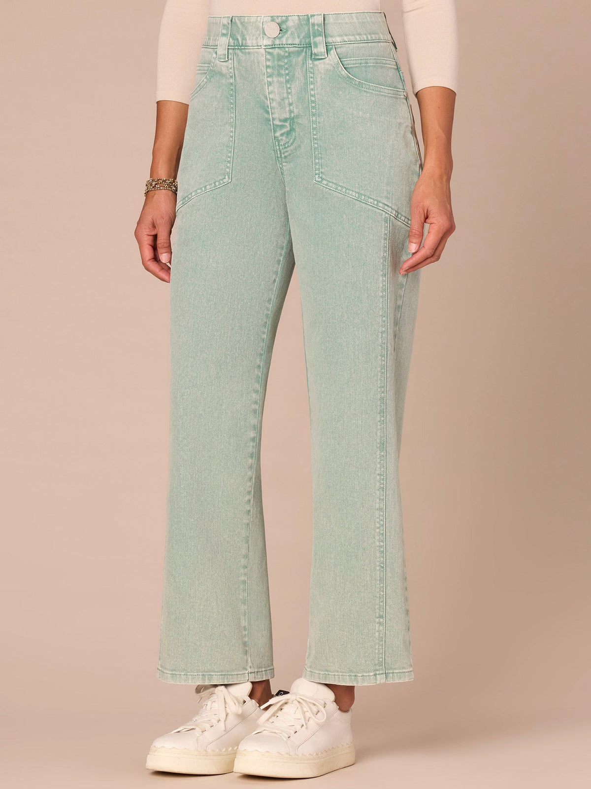 "Ab"solution® Skyrise Relaxed Straight Leg Jeans with Seaming Detail - Washed Dark Walnut|Washed Stone|Washed Marine Green