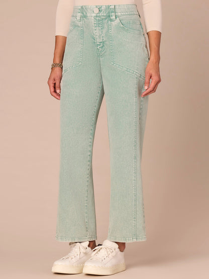"Ab"solution® Skyrise Relaxed Straight Leg Jeans with Seaming Detail - Washed Dark Walnut|Washed Stone|Washed Marine Green