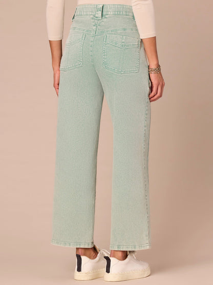 "Ab"solution® Skyrise Relaxed Straight Leg Jeans with Seaming Detail - Washed Dark Walnut|Washed Stone|Washed Marine Green