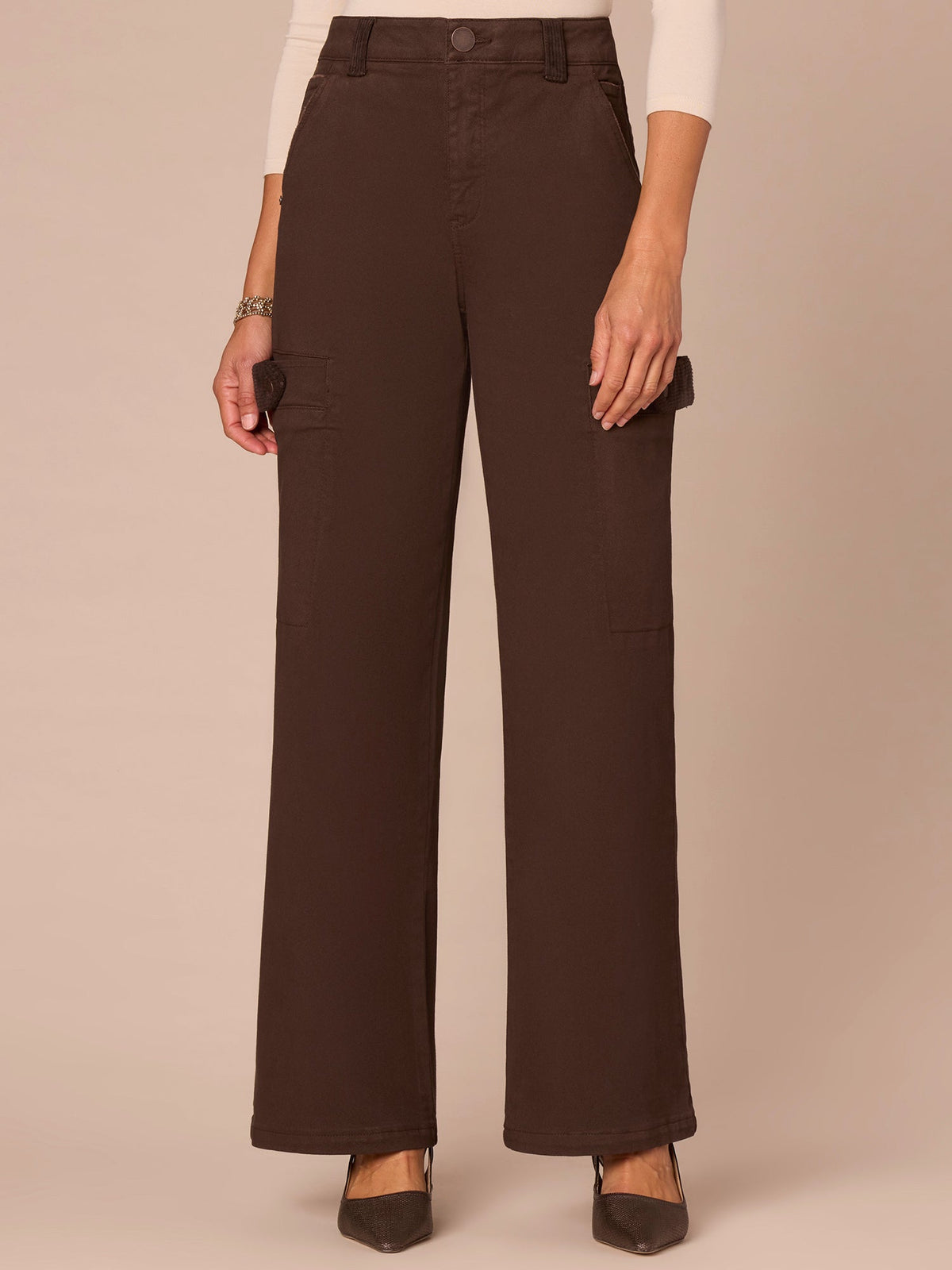 "Ab"solution® Skyrise Corduroy Contrast Mixed Media Wide Leg Jeans - Ultra Navy|Dark Roast