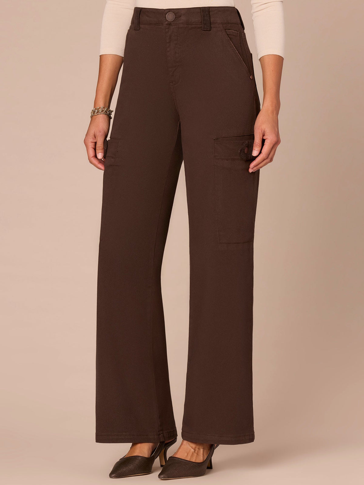 "Ab"solution® Skyrise Corduroy Contrast Mixed Media Wide Leg Jeans - Ultra Navy|Dark Roast