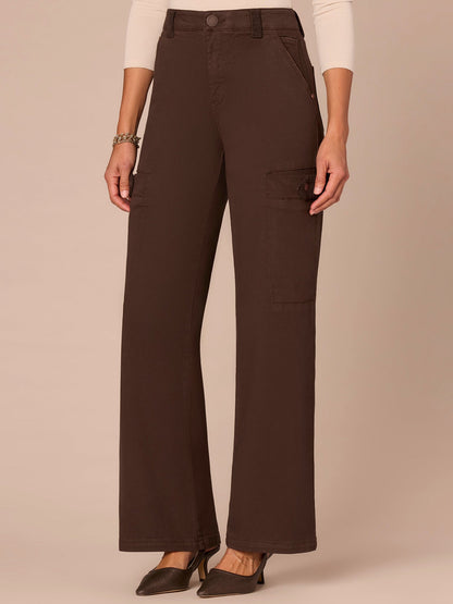 "Ab"solution® Skyrise Corduroy Contrast Mixed Media Wide Leg Jeans - Ultra Navy|Dark Roast