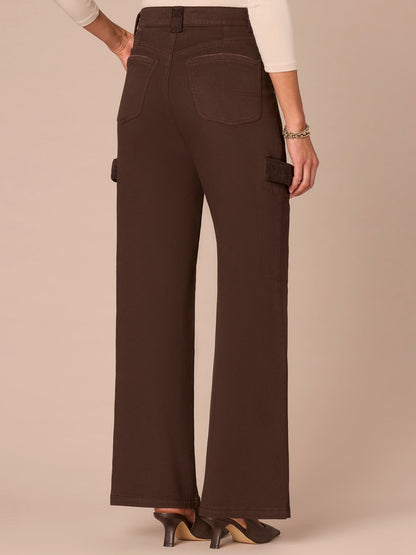 "Ab"solution® Skyrise Corduroy Contrast Mixed Media Wide Leg Jeans - Ultra Navy|Dark Roast