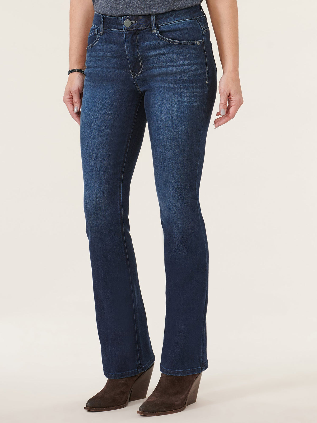 "Ab"solution® High Rise Embroidered Indigo Itty Bitty Boot Jean - Indigo Denim