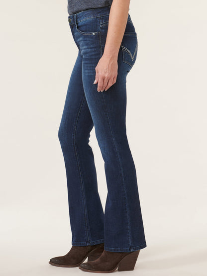 "Ab"solution® High Rise Embroidered Indigo Itty Bitty Boot Jean - Indigo Denim
