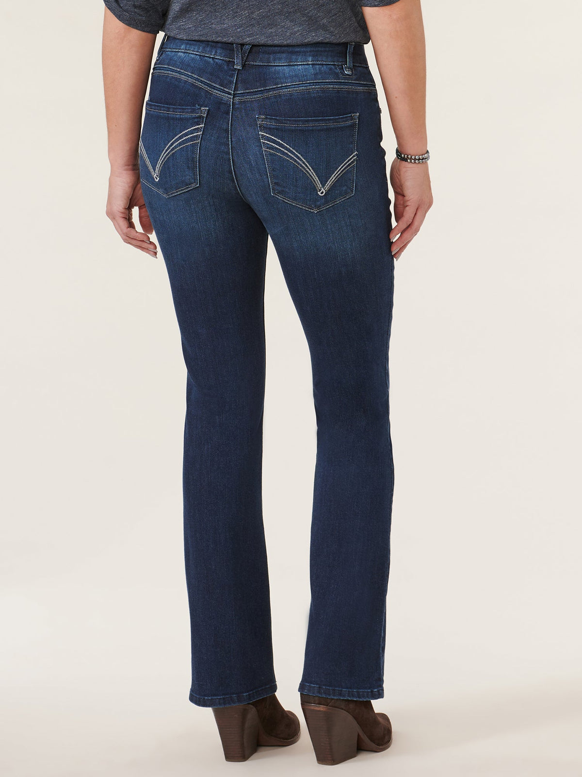"Ab"solution® High Rise Embroidered Indigo Itty Bitty Boot Jean - Indigo Denim