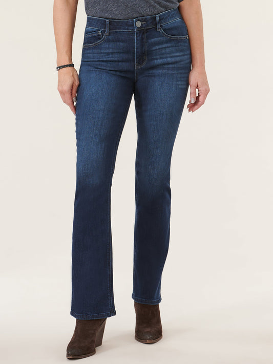"Ab"solution® High Rise Embroidered Indigo Itty Bitty Boot Jean - Indigo Denim