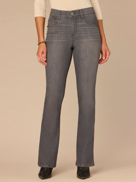 "Ab"solution® High Rise Cascading Embroidered D Itty Bitty Boot Jeans - Grey Denim