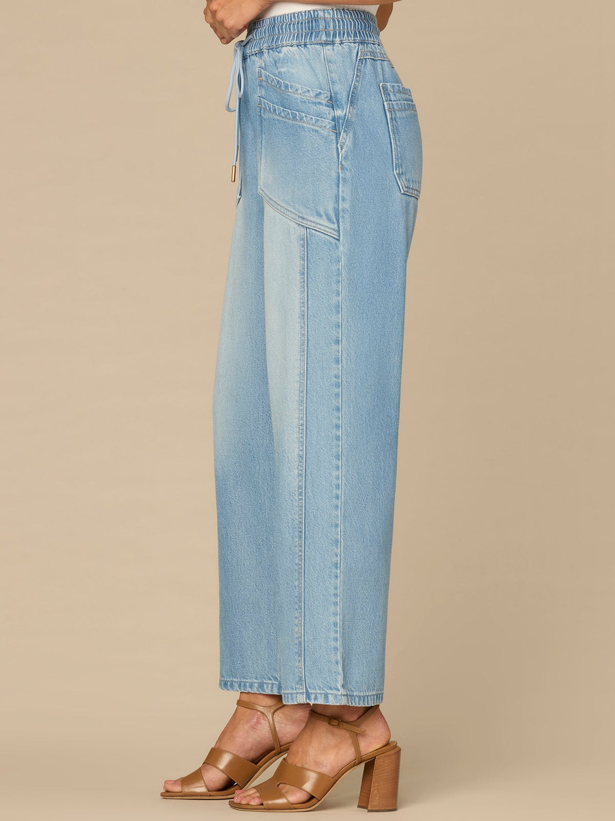 "Ab"leisure Skyrise Drawstring Double Pocket Petite Barely Barrel Jean - Light Blue Denim