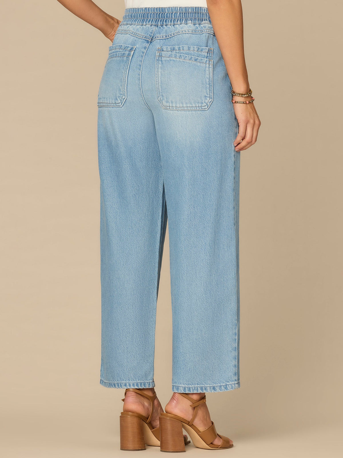 "Ab"leisure Skyrise Drawstring Double Pocket Petite Barely Barrel Jean - Light Blue Denim