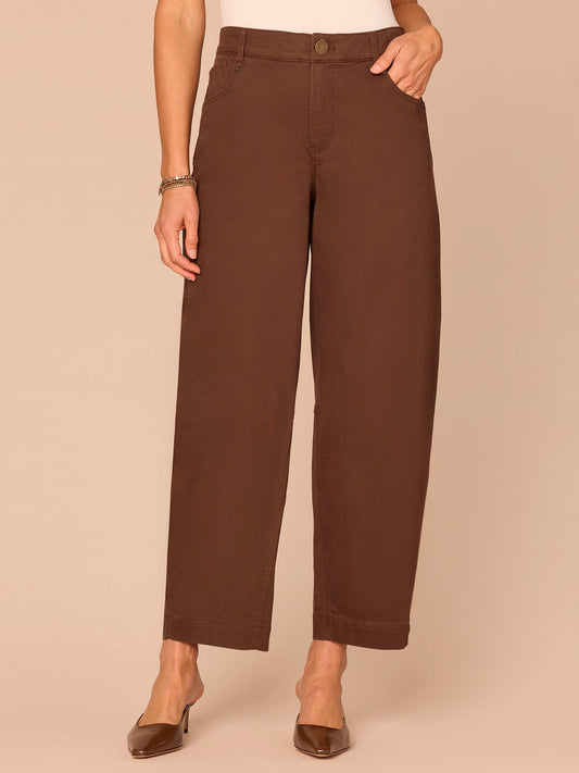 "Ab"solution® Skyrise Uneven Yoke Relaxed Barrel Leg Petite Pants - Cold Brew