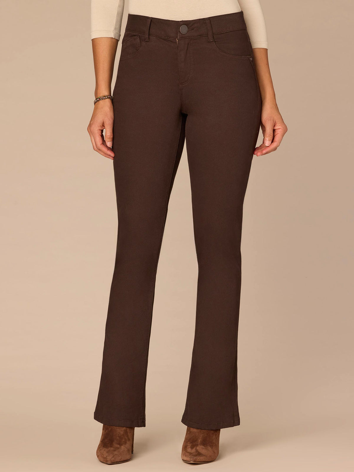 "Ab"solution Mid-Rise Itty Bitty Boot Woven Pants - Forest Moss|Brown|Oxblood|Chocolate Truffle