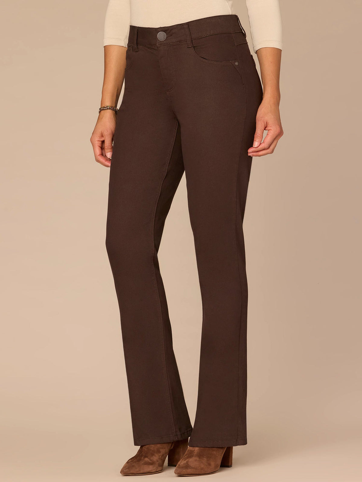 "Ab"solution Mid-Rise Itty Bitty Boot Woven Pants - Forest Moss|Brown|Oxblood|Chocolate Truffle