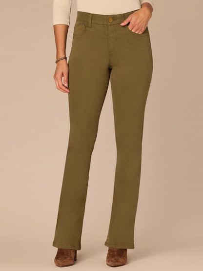 "Ab"solution Mid-Rise Itty Bitty Boot Woven Pants - Forest Moss|Brown|Oxblood|Chocolate Truffle