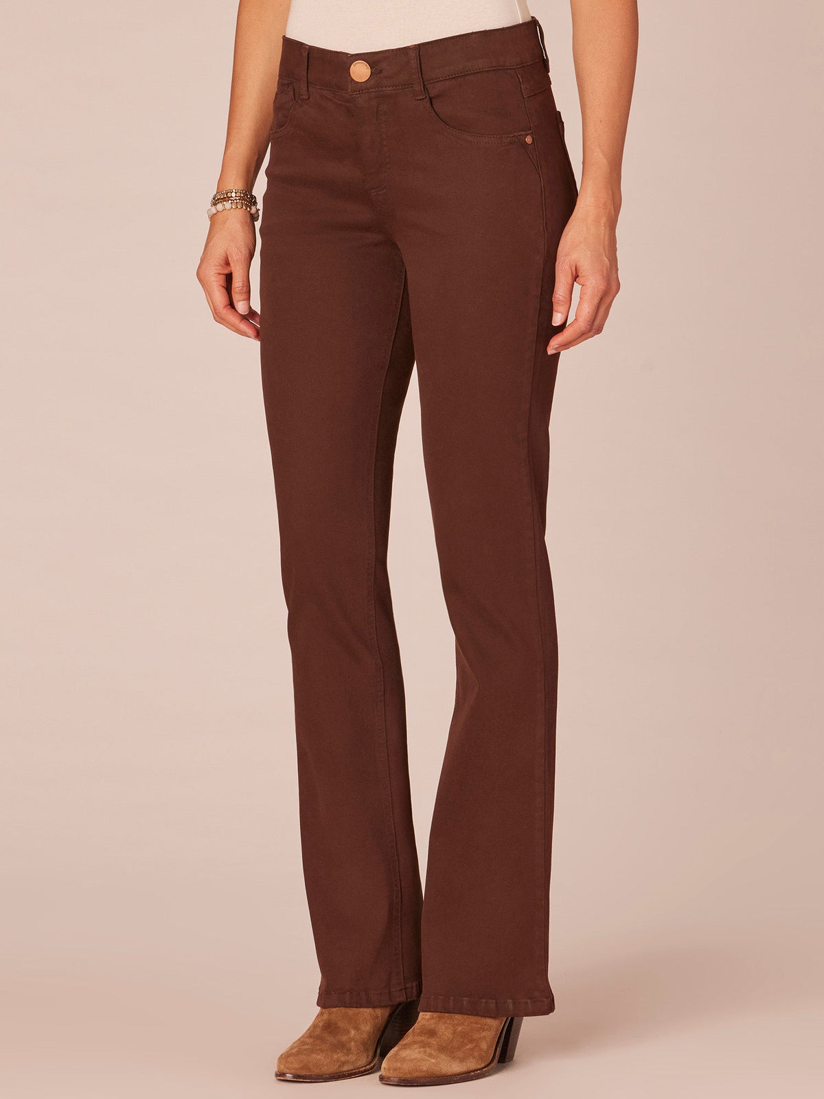 "Ab"solution Mid-Rise Itty Bitty Boot Woven Pants - Forest Moss|Brown|Oxblood|Chocolate Truffle