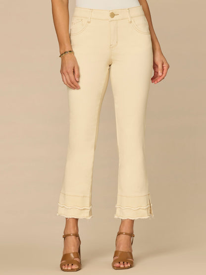 “Ab”solution® Mid-Rise Kick Flare Pants with Double Scallop Fray Hem - Ecru