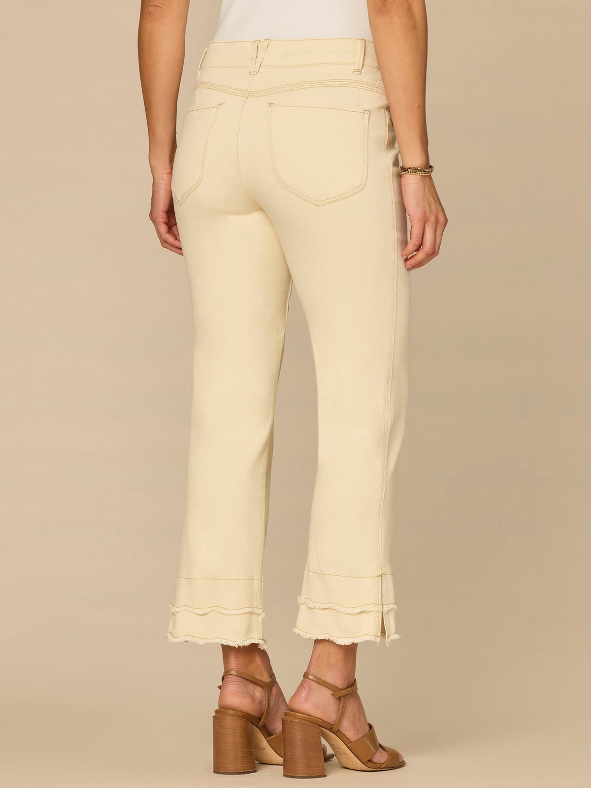 “Ab”solution® Mid-Rise Kick Flare Pants with Double Scallop Fray Hem - Ecru