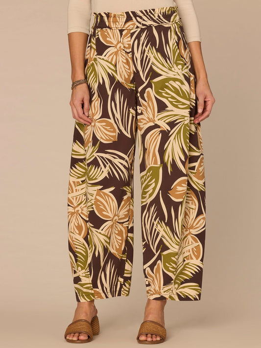 "Ab"leisure Skyrise Printed Glider Petite Relaxed Straight Leg Pants - Chestnut Green Multi