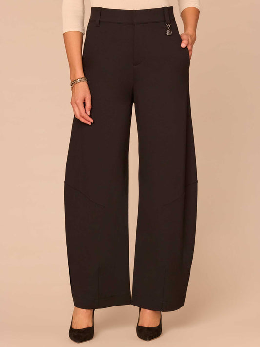 Ultra Skyrise Round Up Barrel Leg Petite Knit Pants with Waist Charm - Black