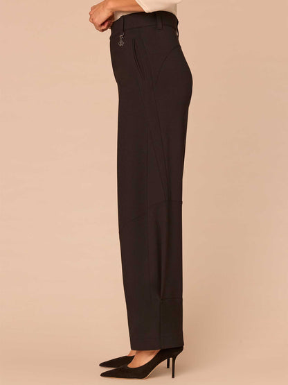 Ultra Skyrise Round Up Barrel Leg Ponte Knit Pants with Waist Charm - Black