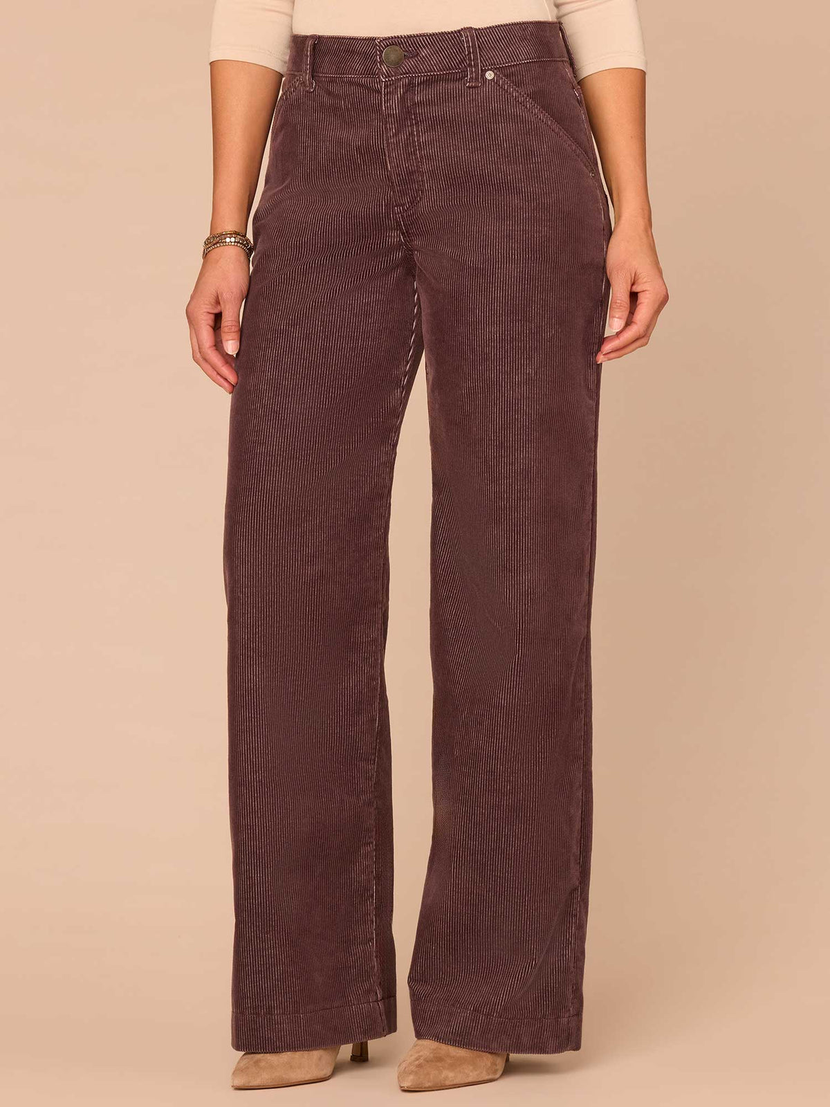 "Ab"solution® Skyrise Slash Pocket Wide Leg Corduroy Pants - Washed Oxblood