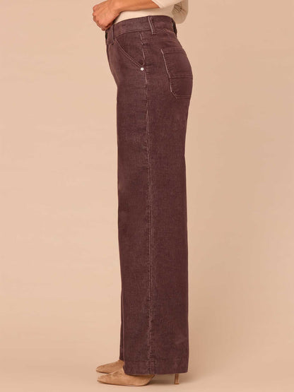 "Ab"solution® Skyrise Slash Pocket Wide Leg Corduroy Pants - Washed Oxblood