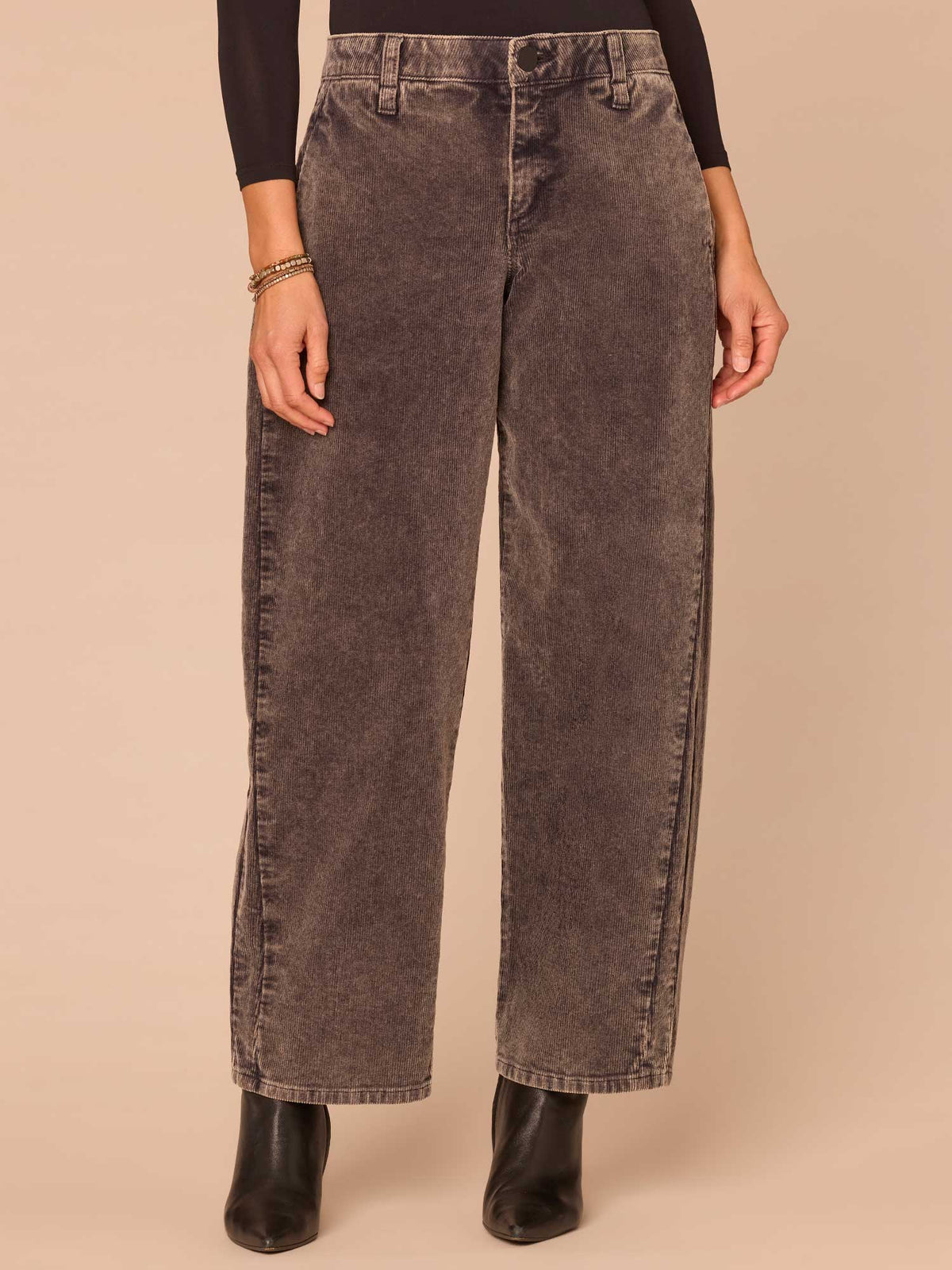 "Ab"solution® High Rise Side Pocket Barrel Leg Petite Corduroy Pants - Washed Grey