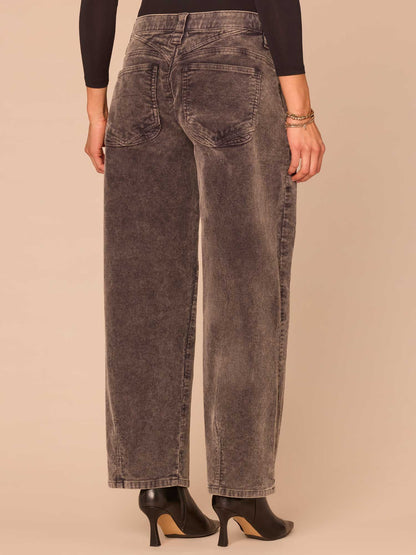 "Ab"solution® High Rise Side Pocket Barrel Leg Petite Corduroy Pants - Washed Grey