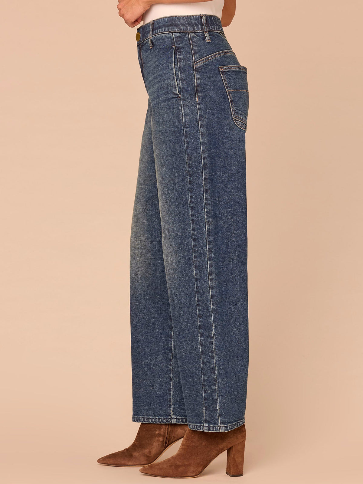 "Ab"solution® High Rise Overlap V-Yoke Side Panel Barrel Leg Jeans - Blue Denim