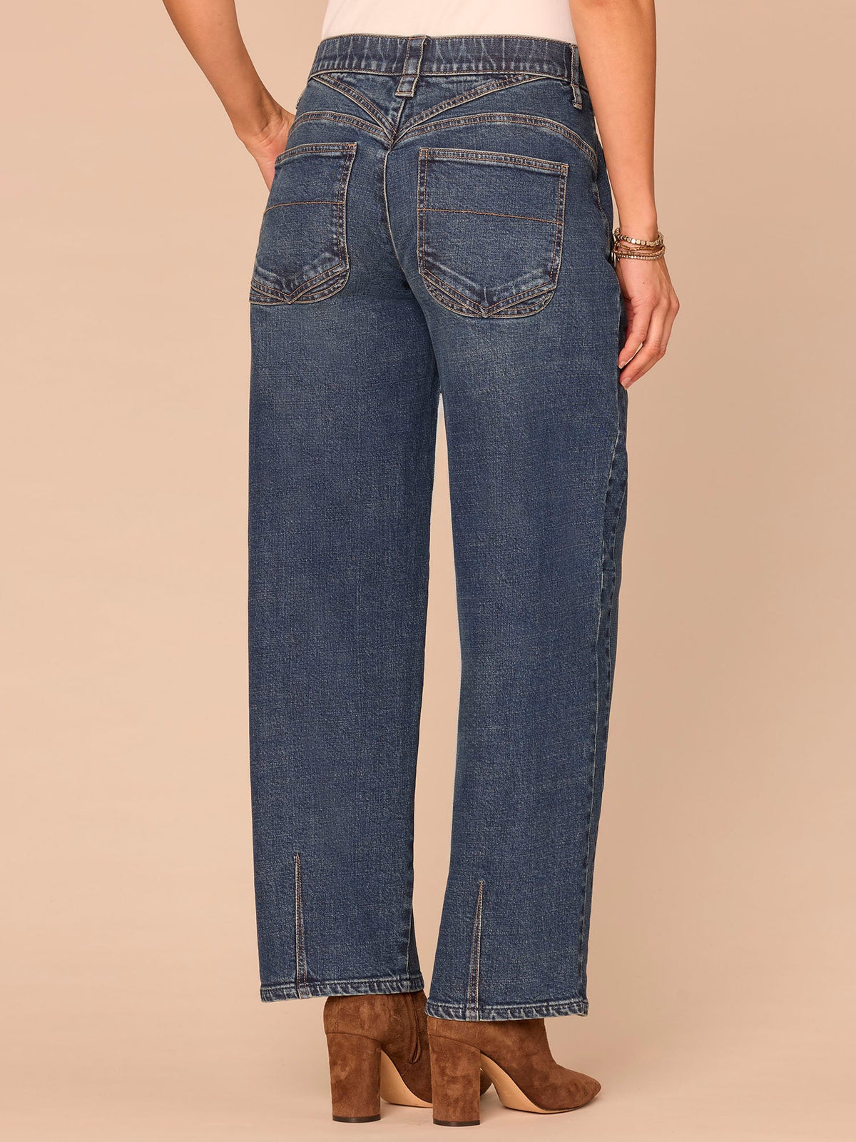 "Ab"solution® High Rise Overlap V-Yoke Side Panel Barrel Leg Jeans - Blue Denim