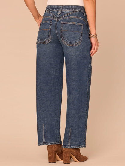 "Ab"solution® High Rise Overlap V-Yoke Side Panel Barrel Leg Jeans - Blue Denim