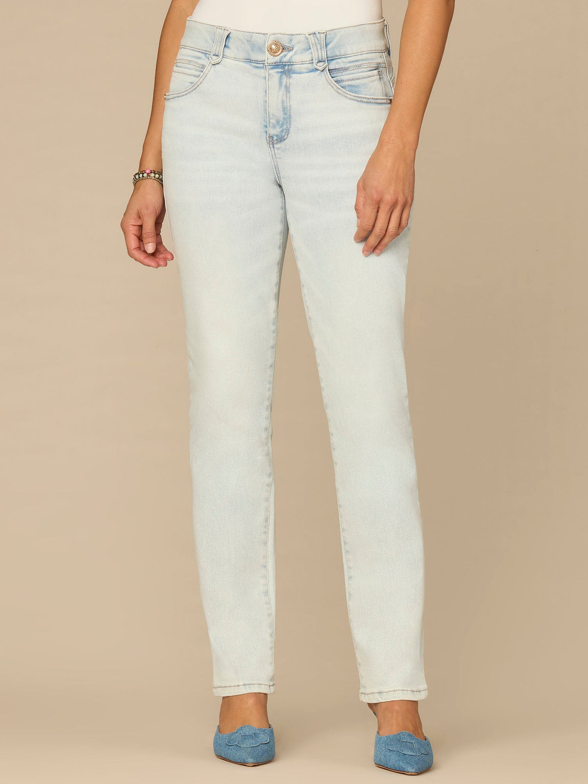“Ab”solution® Mid-Rise Booty Lift Petite Straight Leg Jeans - Bleached Blue Denim