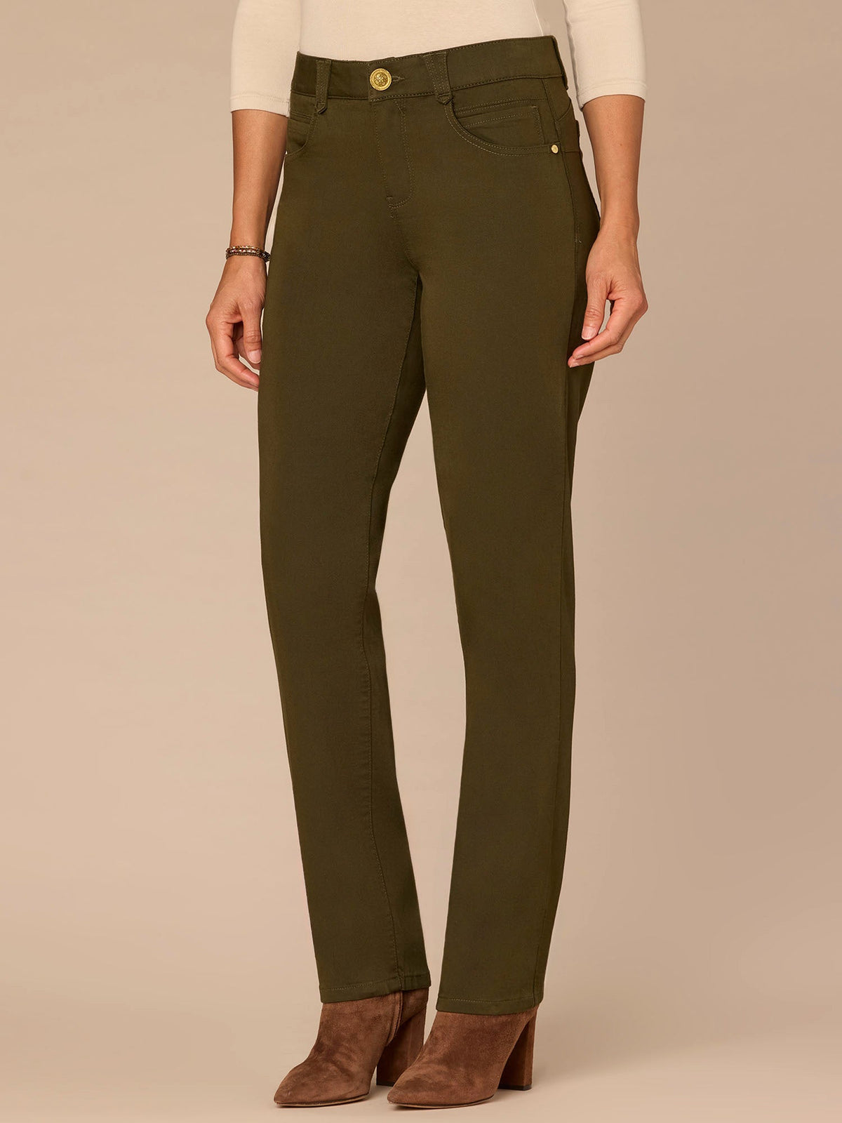 "Ab"solution® Straight Leg Colored Jeans - Brown|Oxblood|Duffle Green|Pewter|Cold Brew|Dusty Spruce|Malbec