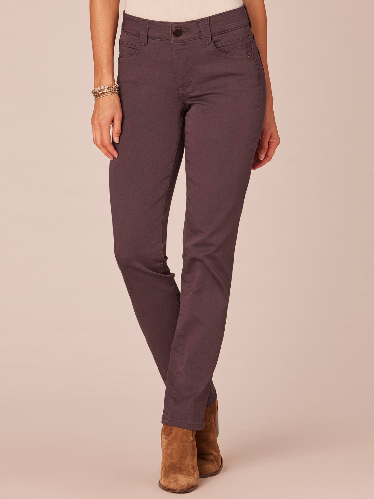 "Ab"solution® Straight Leg Colored Jeans - Brown|Oxblood|Duffle Green|Pewter|Cold Brew|Dusty Spruce|Malbec