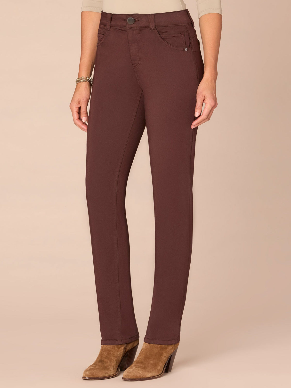 "Ab"solution® Straight Leg Colored Jeans - Brown|Oxblood|Duffle Green|Pewter|Cold Brew|Dusty Spruce|Malbec