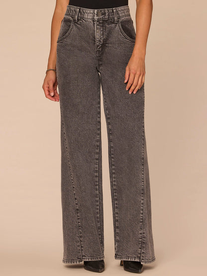 "Ab"solution® Skyrise Spliced Step Hem Wide Leg Jeans - Washed Black Denim