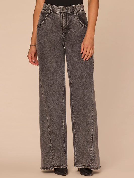 "Ab"solution® Skyrise Spliced Step Hem Wide Leg Petite Jeans - Washed Black Denim