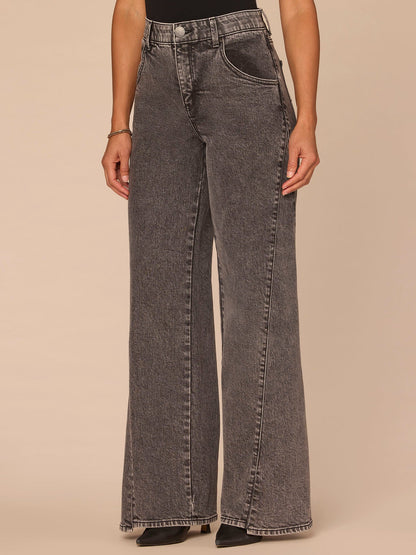 "Ab"solution® Skyrise Spliced Step Hem Wide Leg Jeans - Washed Black Denim