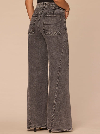 "Ab"solution® Skyrise Spliced Step Hem Wide Leg Jeans - Washed Black Denim