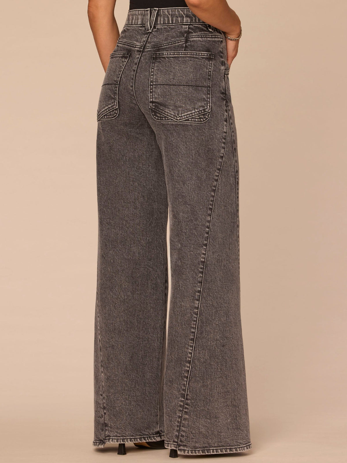 "Ab"solution® Skyrise Spliced Step Hem Wide Leg Petite Jeans - Washed Black Denim